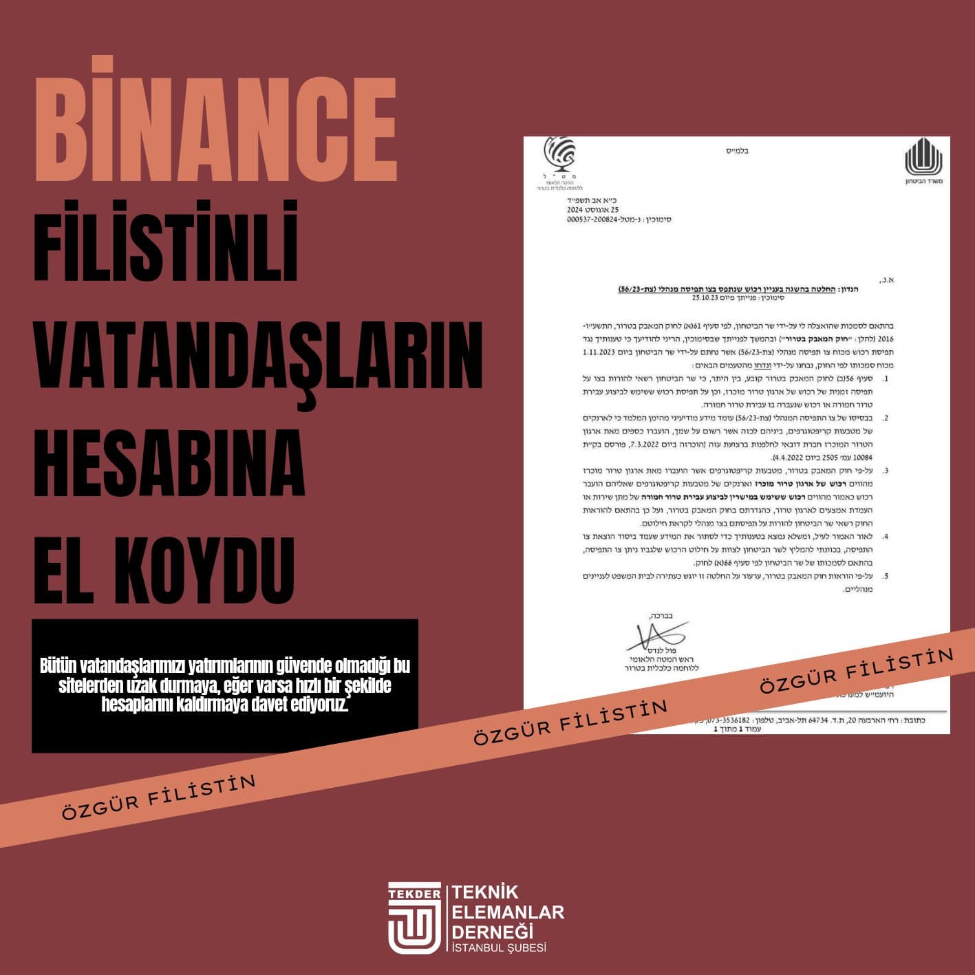 Binance İsrail’in Talebiyle Filistinli Vatandaşlarının Hesaplarını Dondurdu: Hesaplarınızı Çekmenizi Tavsiye Ediyoruz