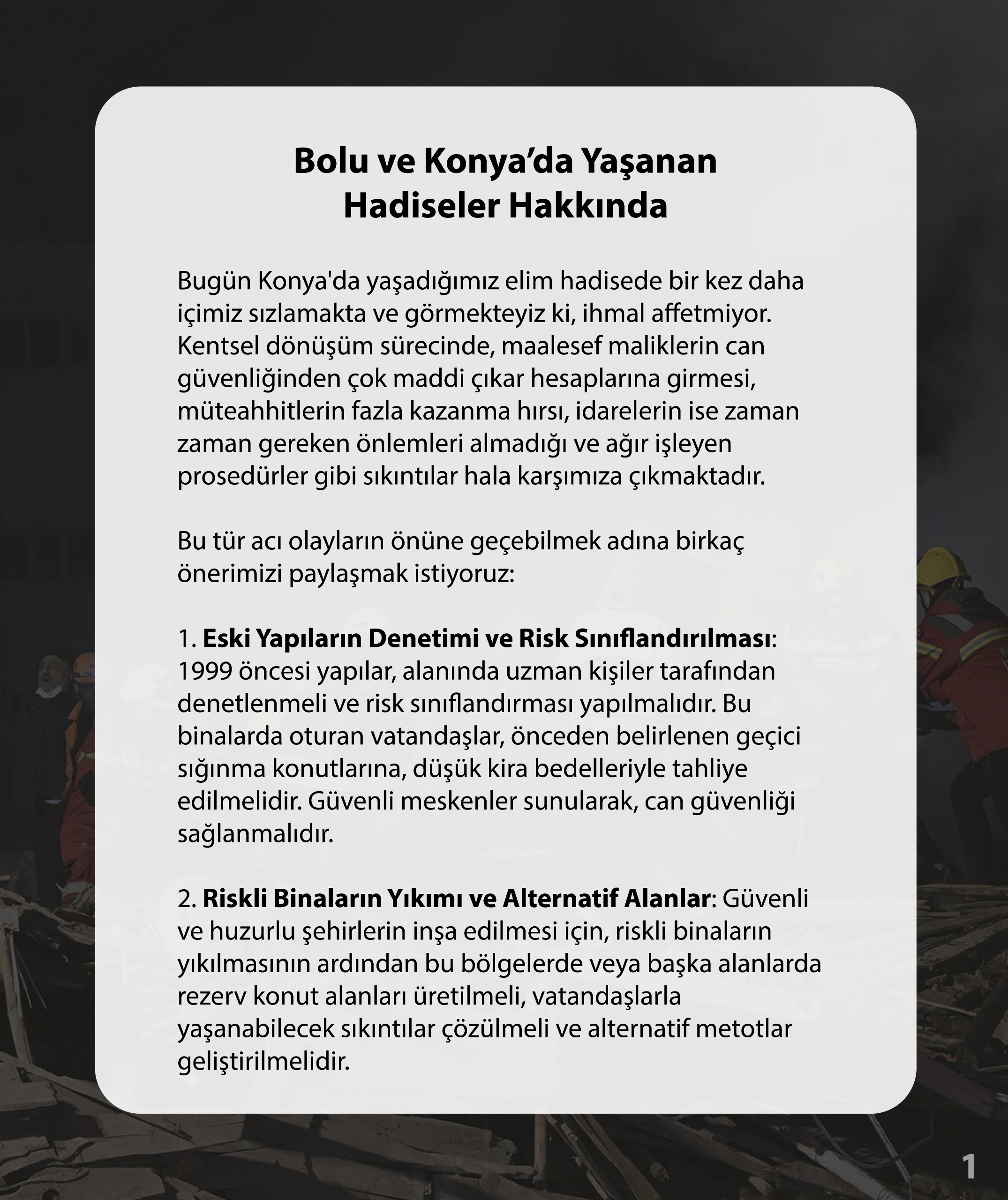 Bolu ve Konya’da Yaşanan Hadiseler Hakkında